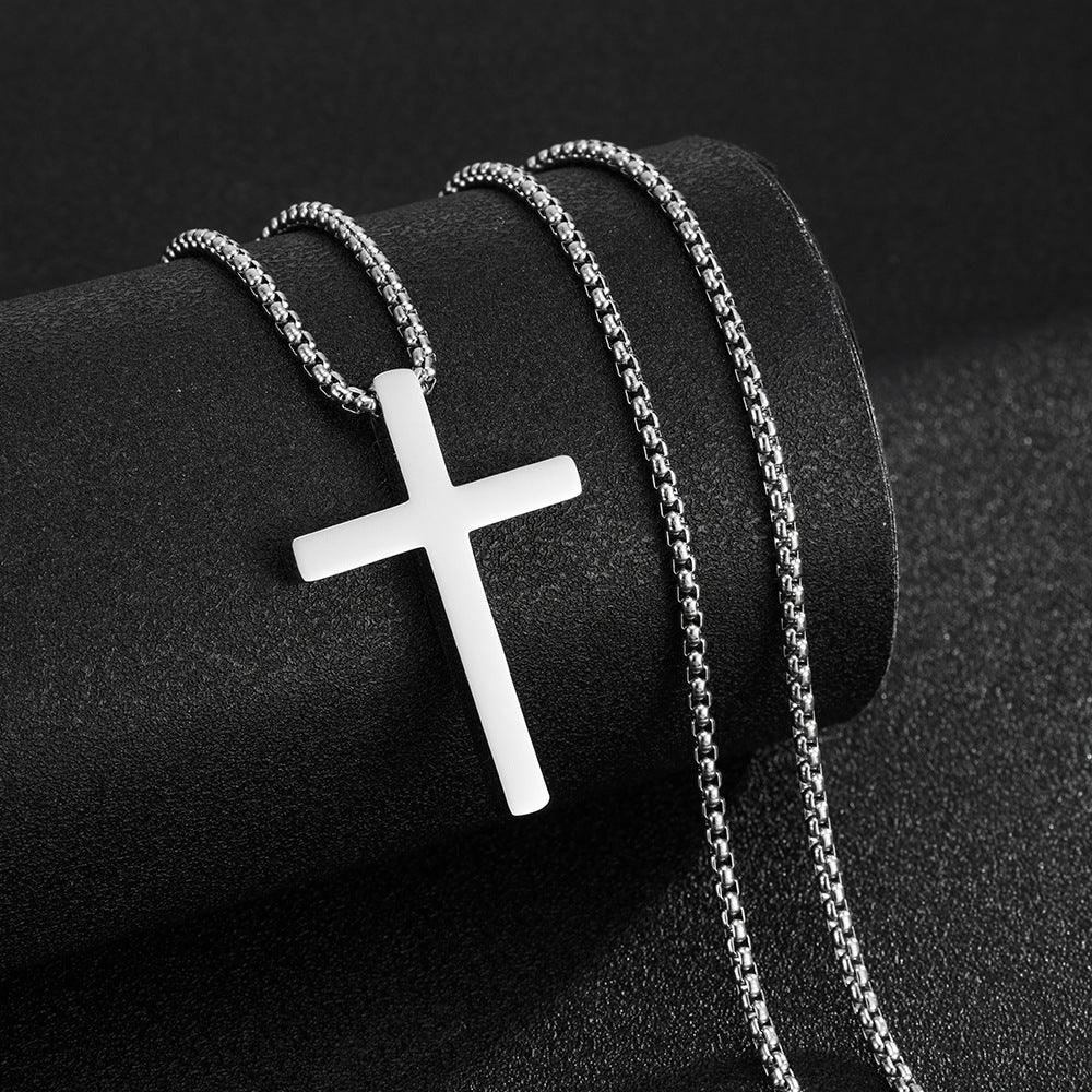 Audara Minimalist Smooth-Finish Perforated Cross Necklace | 316L Stainless Steel with Vacuum Plating for Long-Lasting Colour | European and American Hip-Hop Style Men’s Long Chain Necklace (Steel/Gold/Black) Silver