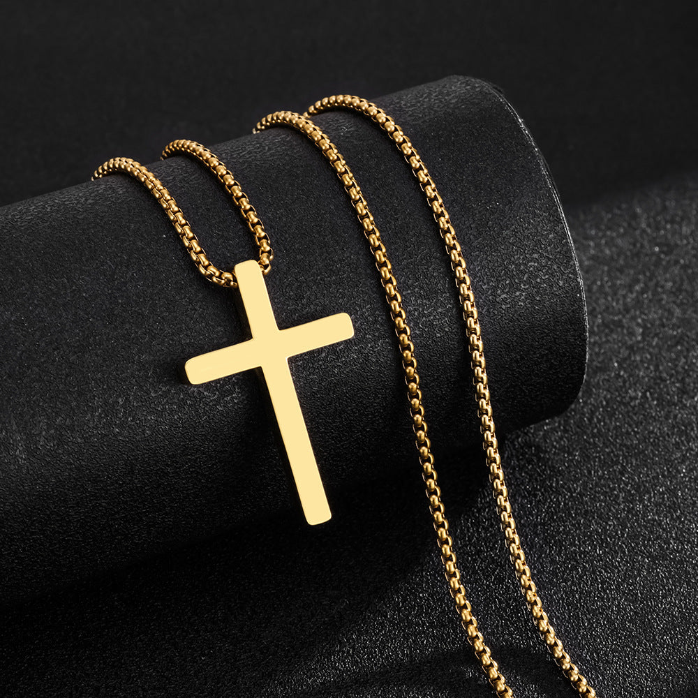 Audara Minimalist Smooth-Finish Perforated Cross Necklace | 316L Stainless Steel with Vacuum Plating for Long-Lasting Colour | European and American Hip-Hop Style Men’s Long Chain Necklace (Steel/Gold/Black)