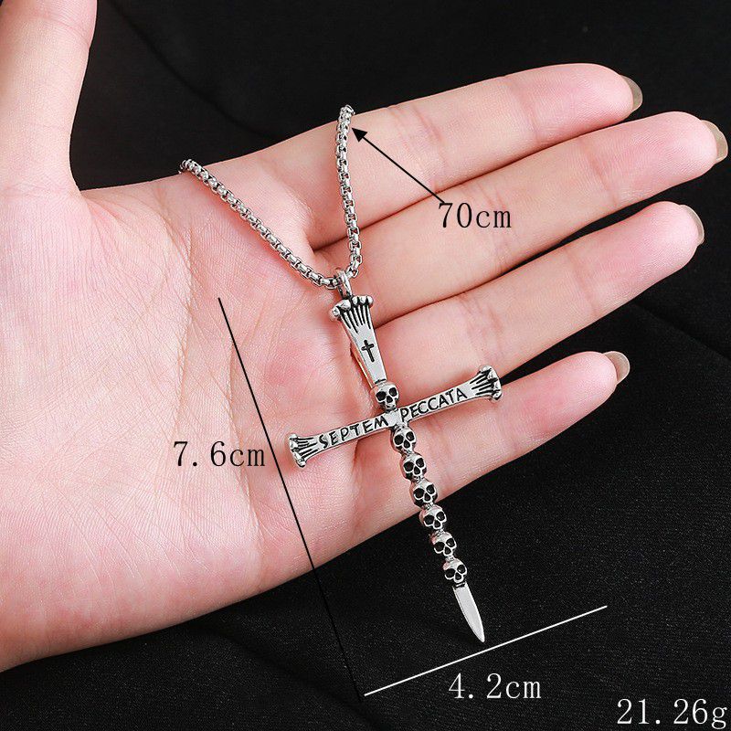 Audara European and American Hip-Hop Style Cross Titanium Steel Necklace | Unique Skull Bone Chain Men’s Pendant | Trendy, Street-Style, High-End Accessories (Unisex)