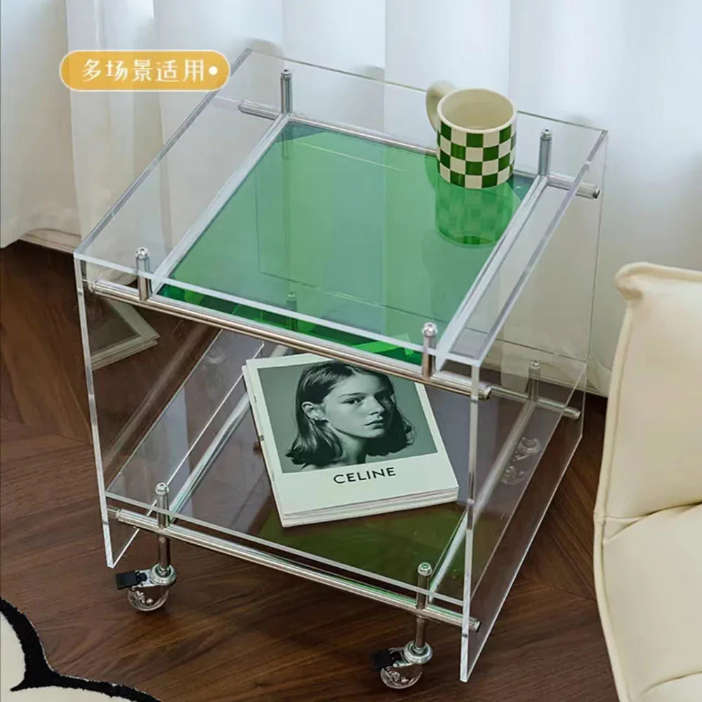 Audara-中古风亚克力不锈钢推车边几沙发透明置物架主卧可移动床头柜