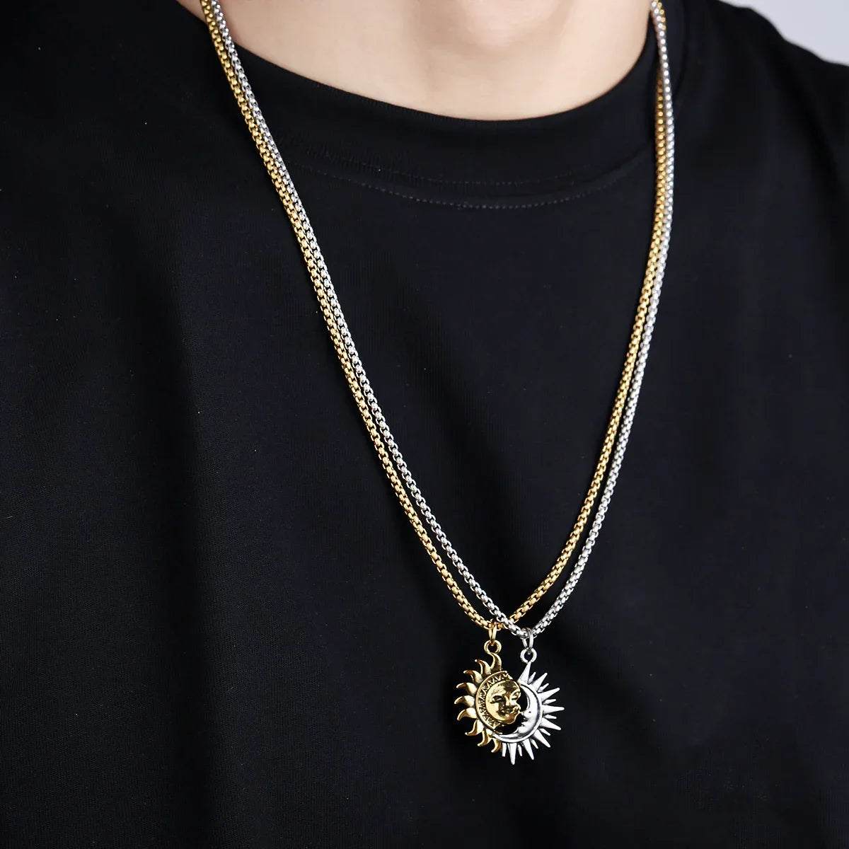 Audara Sun and Moon Couple’s Necklace Set | Premium-quality asymmetrical titanium steel choker | Unisex token of love