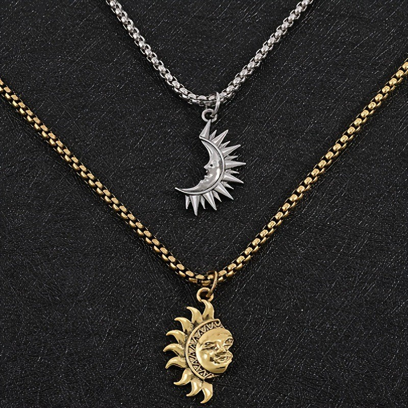 Audara Sun and Moon Couple’s Necklace Set | Premium-quality asymmetrical titanium steel choker | Unisex token of love
