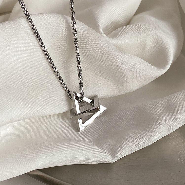 Audara Geometric Titanium Steel Necklace – Minimalist Triangle & Square Pendant Chain for Men & Women | Hypoallergenic Sweater Chain | Trendy Unisex Jewelry Gift Product Description