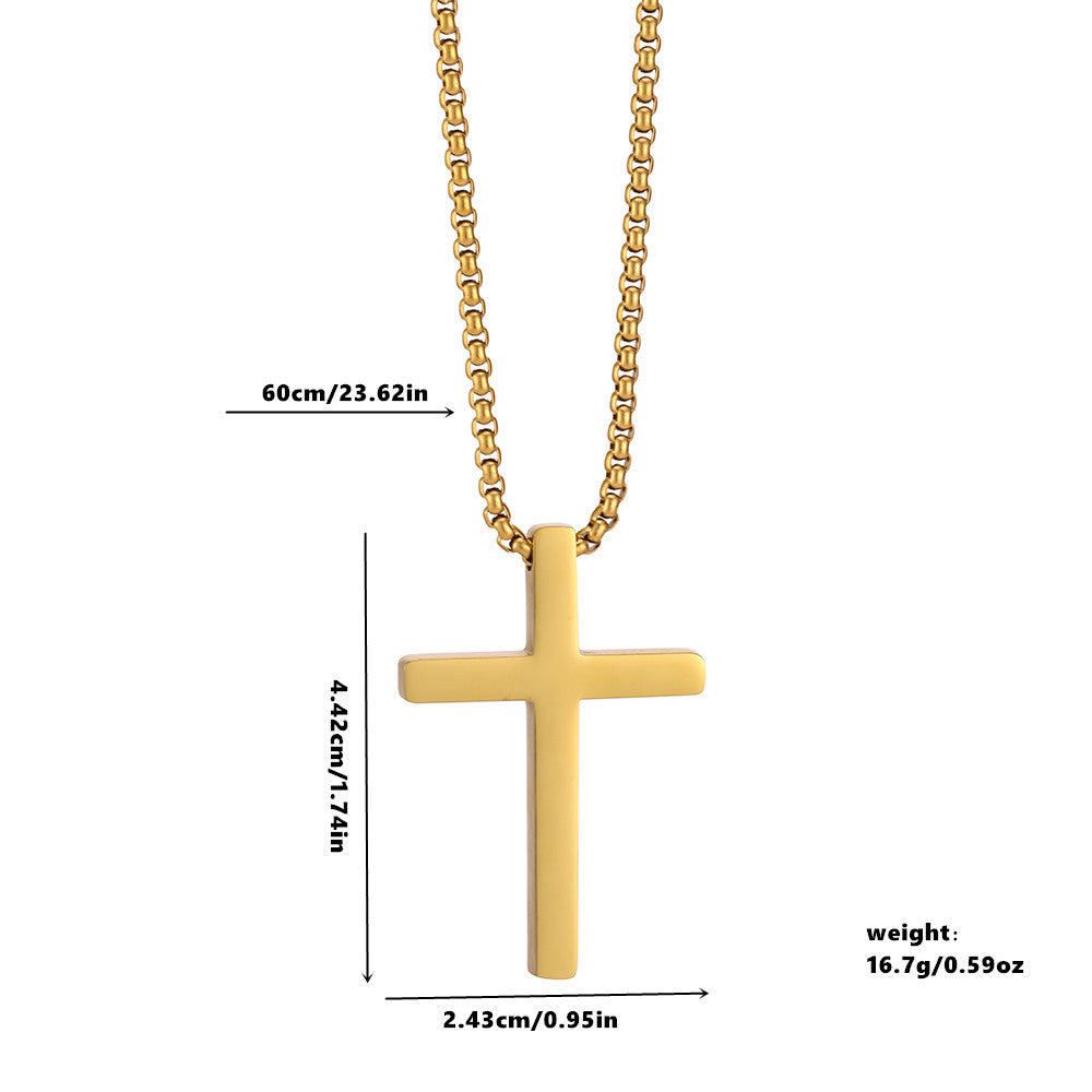 Audara Minimalist Smooth-Finish Perforated Cross Necklace | 316L Stainless Steel with Vacuum Plating for Long-Lasting Colour | European and American Hip-Hop Style Men’s Long Chain Necklace (Steel/Gold/Black)