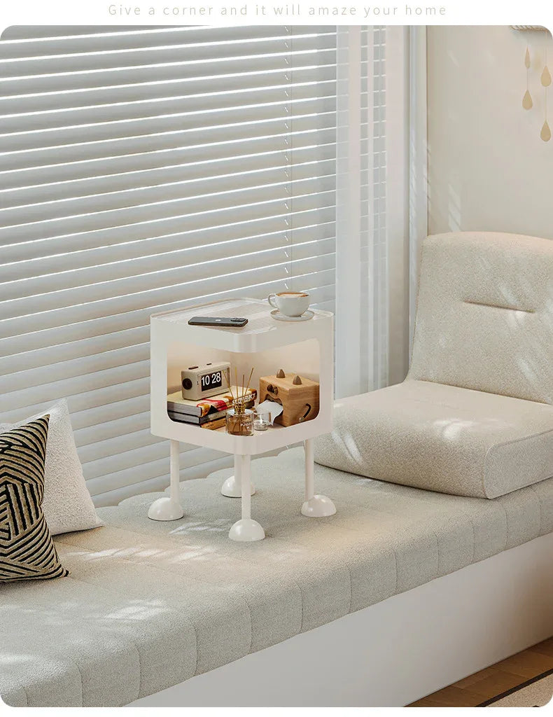Audara Smart Motion-Activated Lamp Cream-Coloured Bedside Table | Contemporary Luxury Bedside Table | Small Bedroom Side Table (Available in 30/35/40cm) White L45cm*W45cm*H50cm