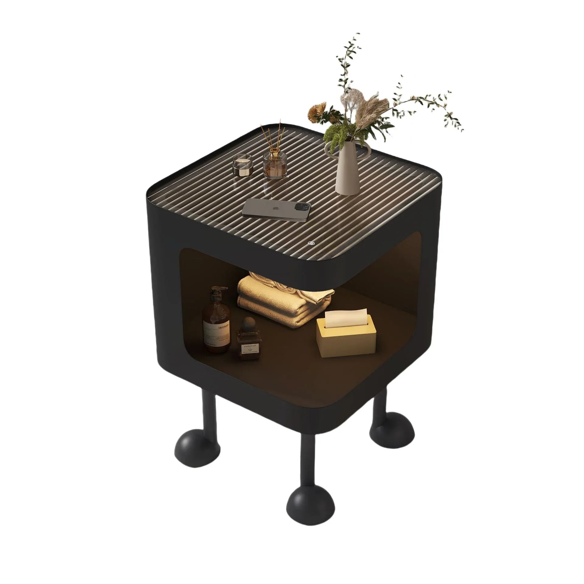 Audara Smart Motion-Activated Lamp Cream-Coloured Bedside Table | Contemporary Luxury Bedside Table | Small Bedroom Side Table (Available in 30/35/40cm) Black