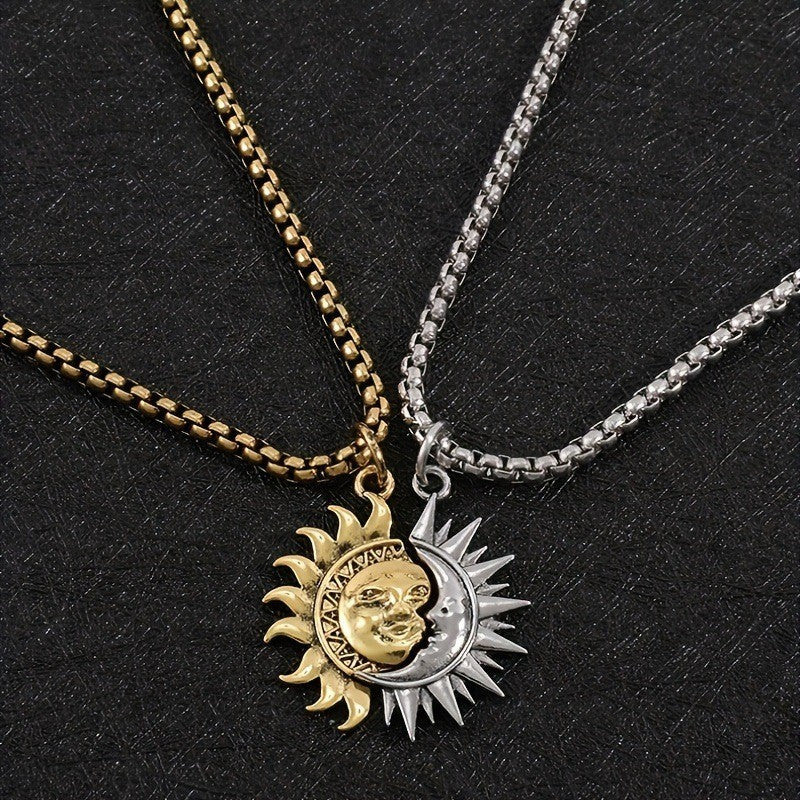 Audara Sun and Moon Couple’s Necklace Set | Premium-quality asymmetrical titanium steel choker | Unisex token of love