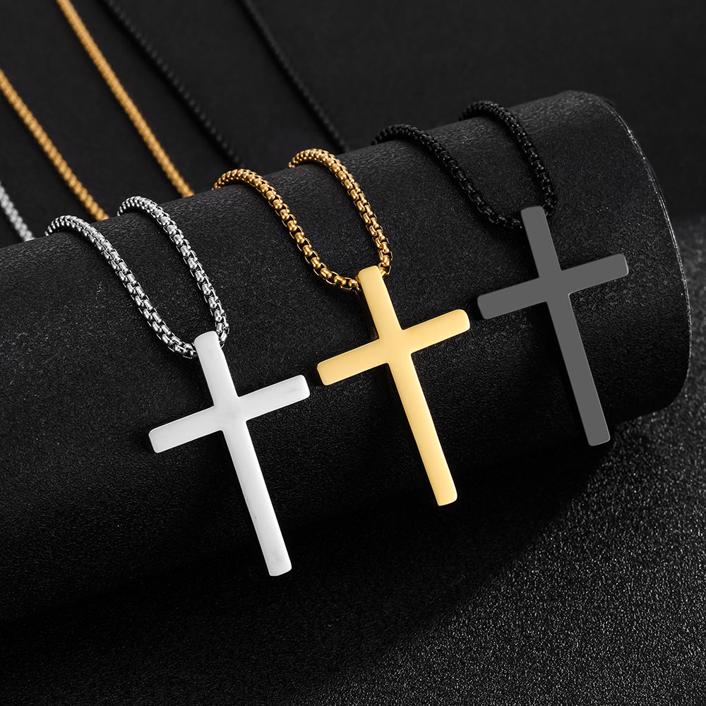 Audara Minimalist Smooth-Finish Perforated Cross Necklace | 316L Stainless Steel with Vacuum Plating for Long-Lasting Colour | European and American Hip-Hop Style Men’s Long Chain Necklace (Steel/Gold/Black)