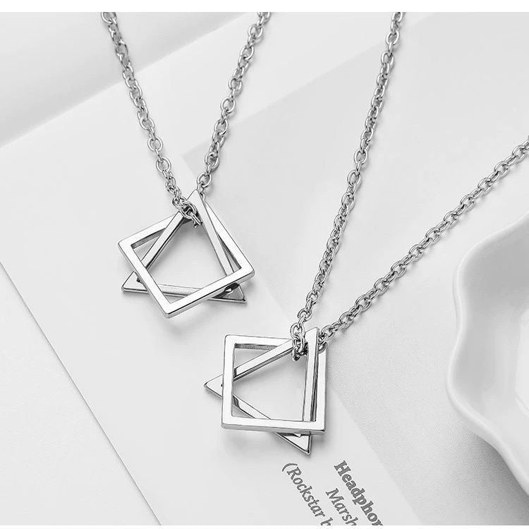 Audara Geometric Titanium Steel Necklace – Minimalist Triangle & Square Pendant Chain for Men & Women | Hypoallergenic Sweater Chain | Trendy Unisex Jewelry Gift Product Description