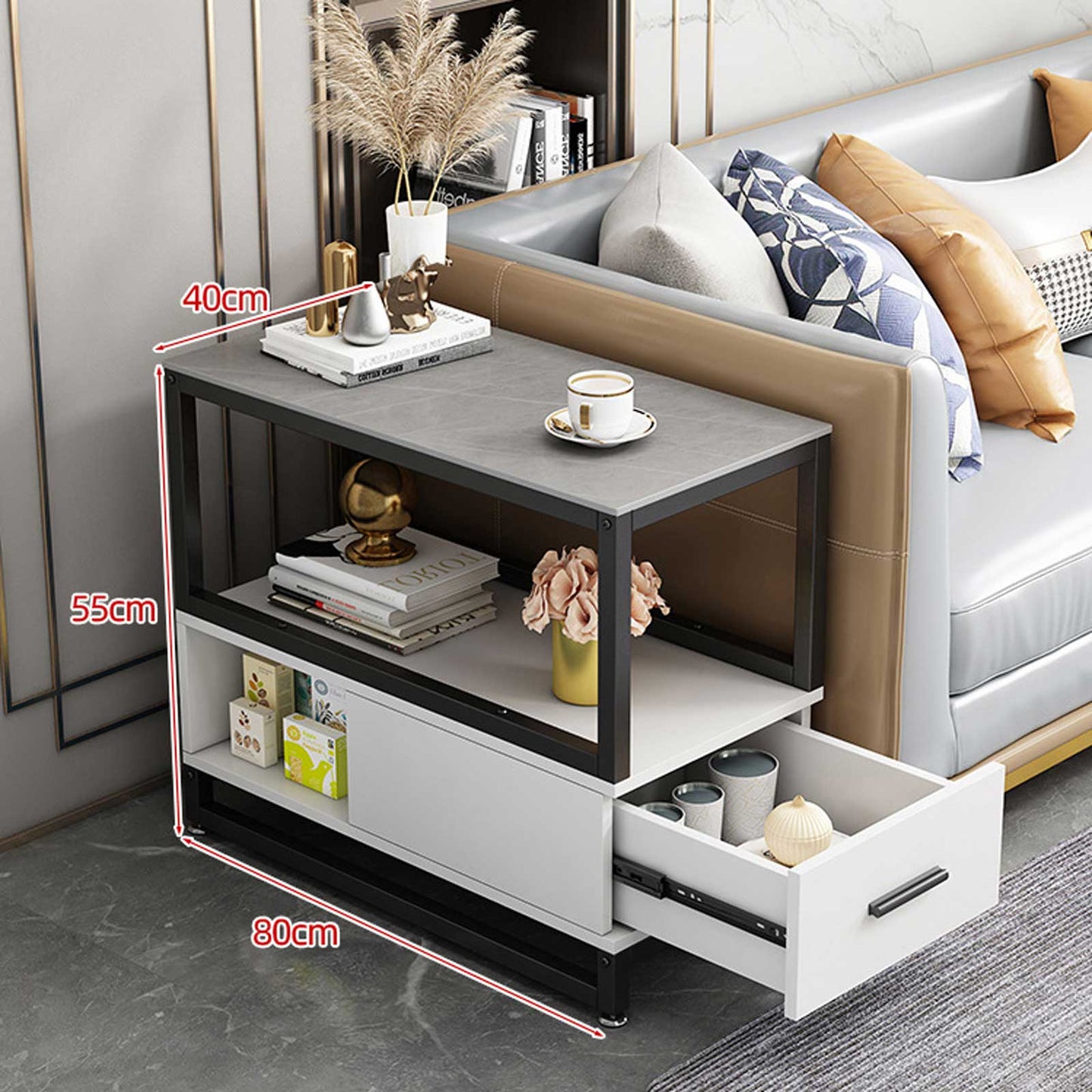 Audara-sofa side few living room Italian light luxury side cabinet simple modern side cabinet coffee table bedside small apartment corner few gray rock slab white cabinet (simple) 40 * 80cm
