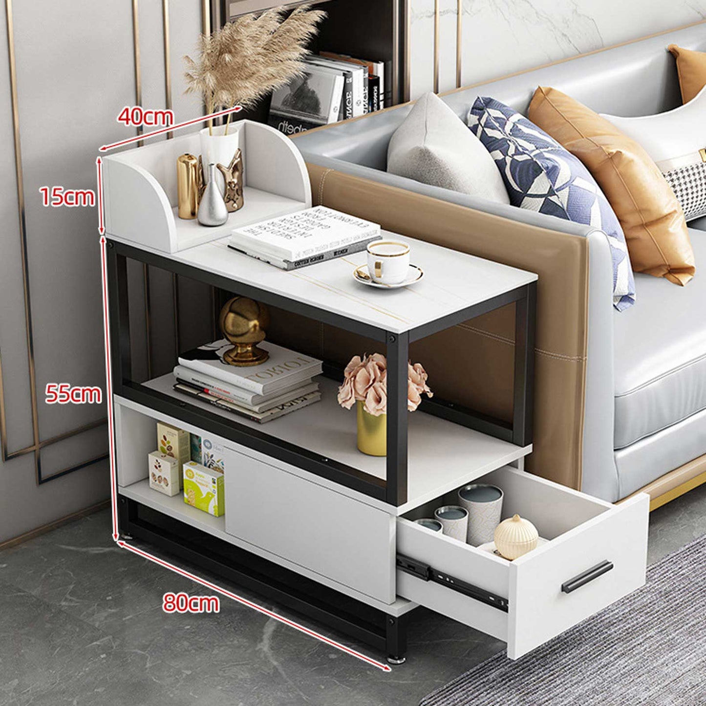 Audara-sofa side few living room Italian light luxury side cabinet simple modern side cabinet coffee table bedside small apartment corner few white rock slab white cabinet (vertical ear) 40 * 80cm