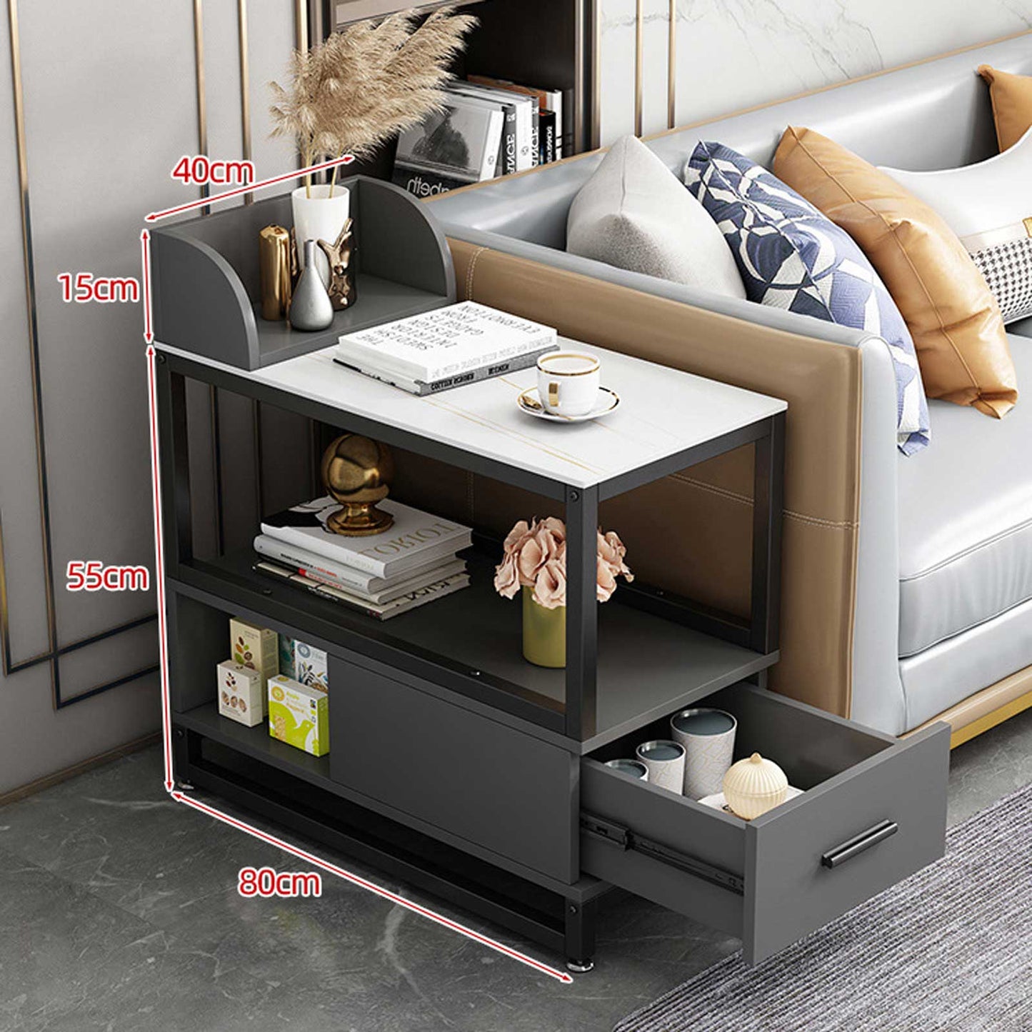 Audara-sofa side few living room Italian light luxury side cabinet simple modern side cabinet coffee table bedside small apartment corner few white rock slab gray cabinet (vertical ear) 40 * 80cm