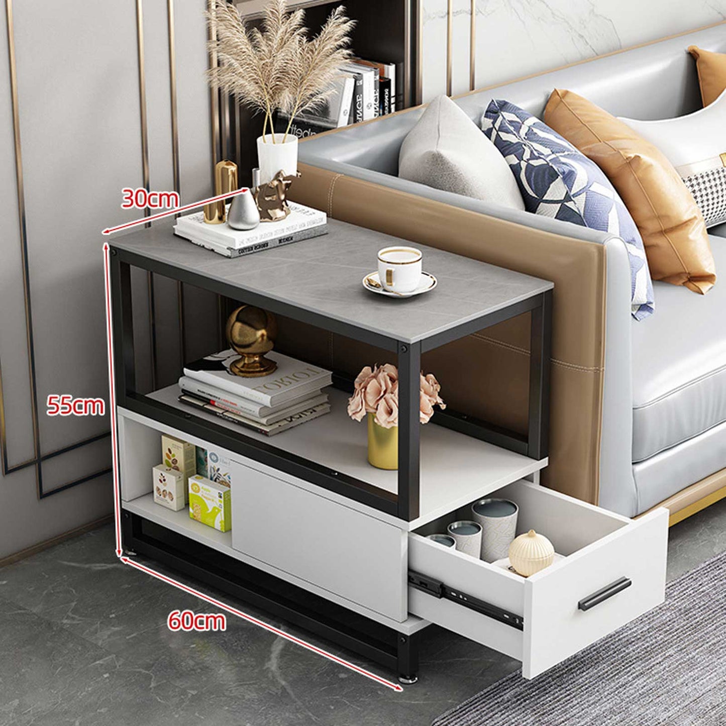 Audara-sofa side few living room Italian light luxury side cabinet simple modern side cabinet coffee table bedside small apartment corner few gray rock slab white cabinet (simple) 30 * 60cm