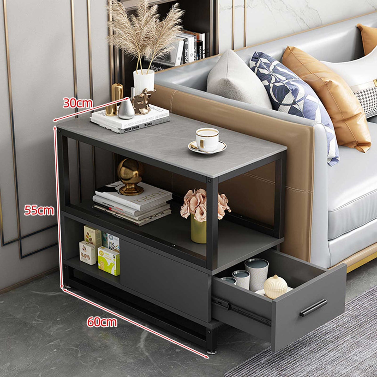 Audara-sofa side few living room Italian light luxury side cabinet simple modern side cabinet coffee table bedside small apartment corner few gray rock slab gray cabinet (simple) 30 * 60cm