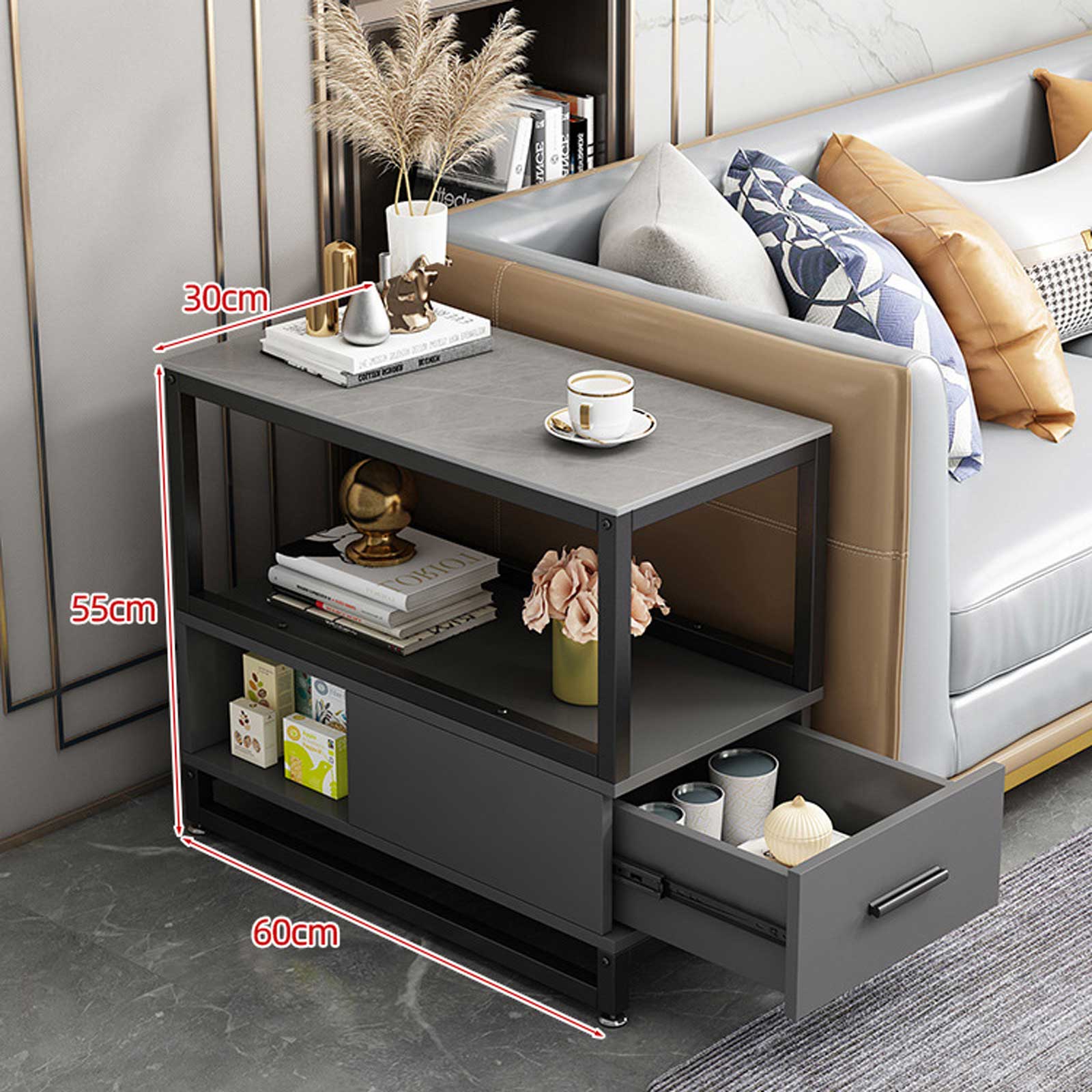 Audara-sofa side few living room Italian light luxury side cabinet simple modern side cabinet coffee table bedside small apartment corner few gray rock slab gray cabinet (simple) 30 * 60cm