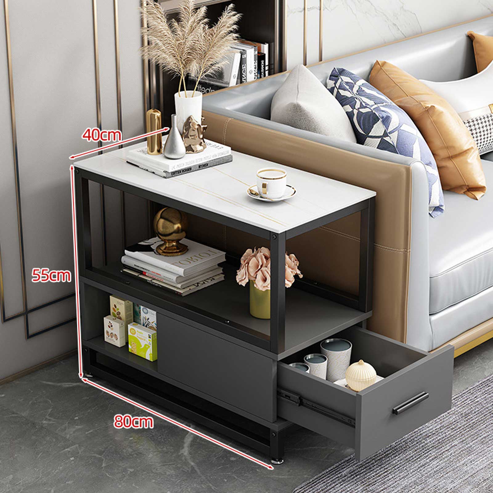 Audara-sofa side few living room Italian light luxury side cabinet simple modern side cabinet coffee table bedside small apartment corner few white rock slab gray cabinet (simple) 40 * 80cm